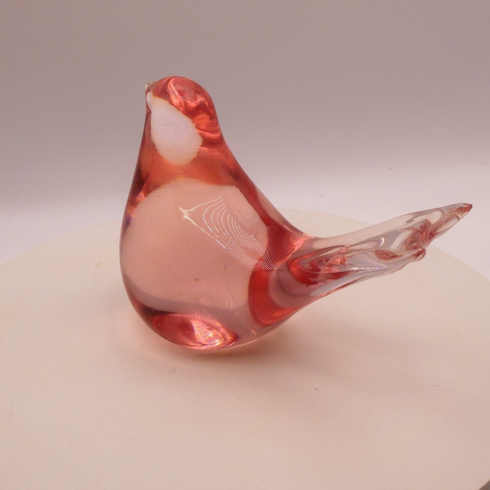 Murano Italy Handblown Pink Bird 4.5" Sculpture Gold Fleck Art Glass Figurine